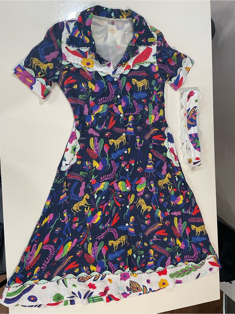 CeliaB Navy Midi Dress with Multicolor Tropical Print